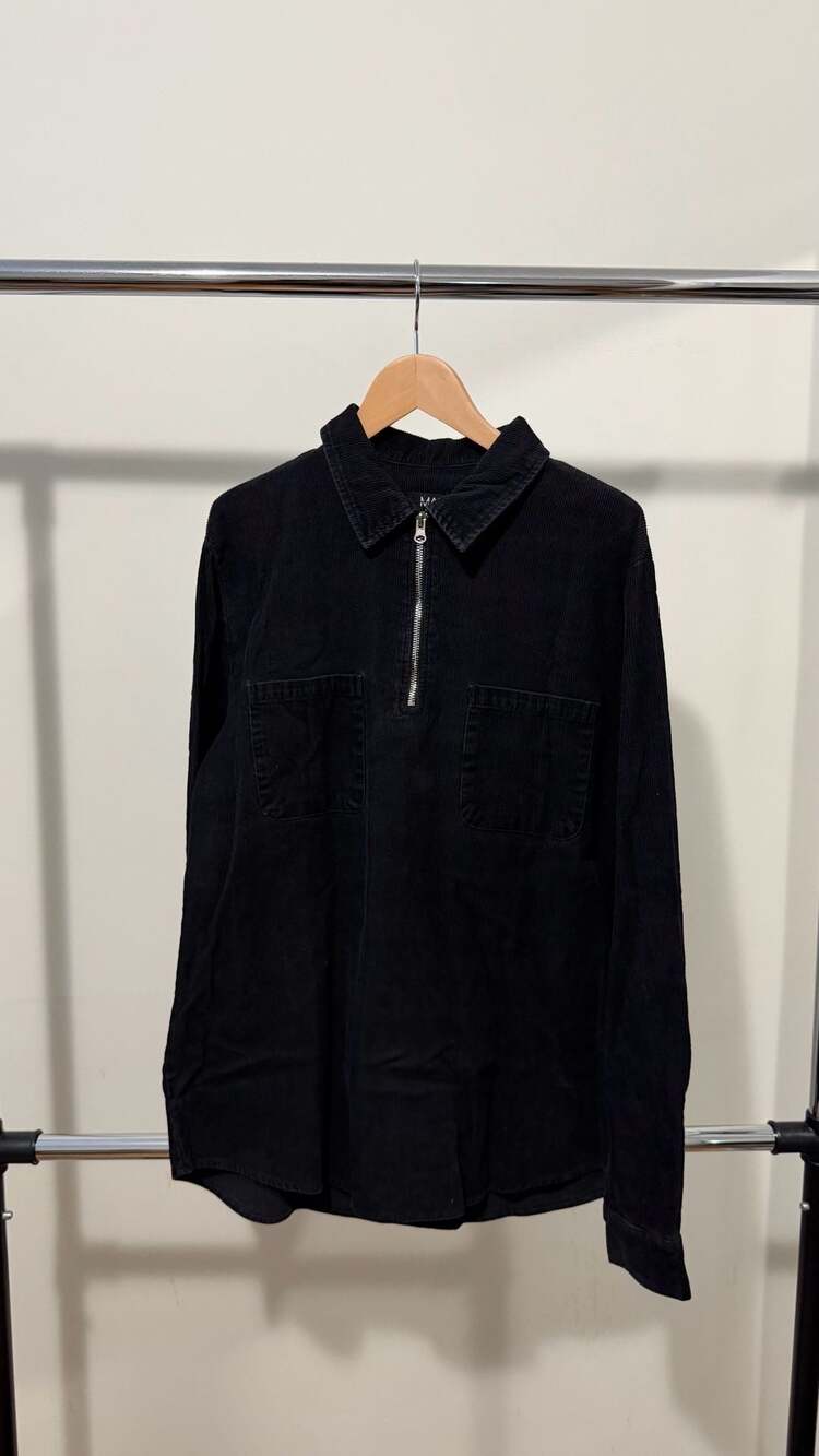 Black Oversized Quarter Zip Worker Overshirt